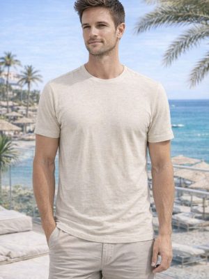 T-shirt in con scollo a giro 70% cotone 30% lino